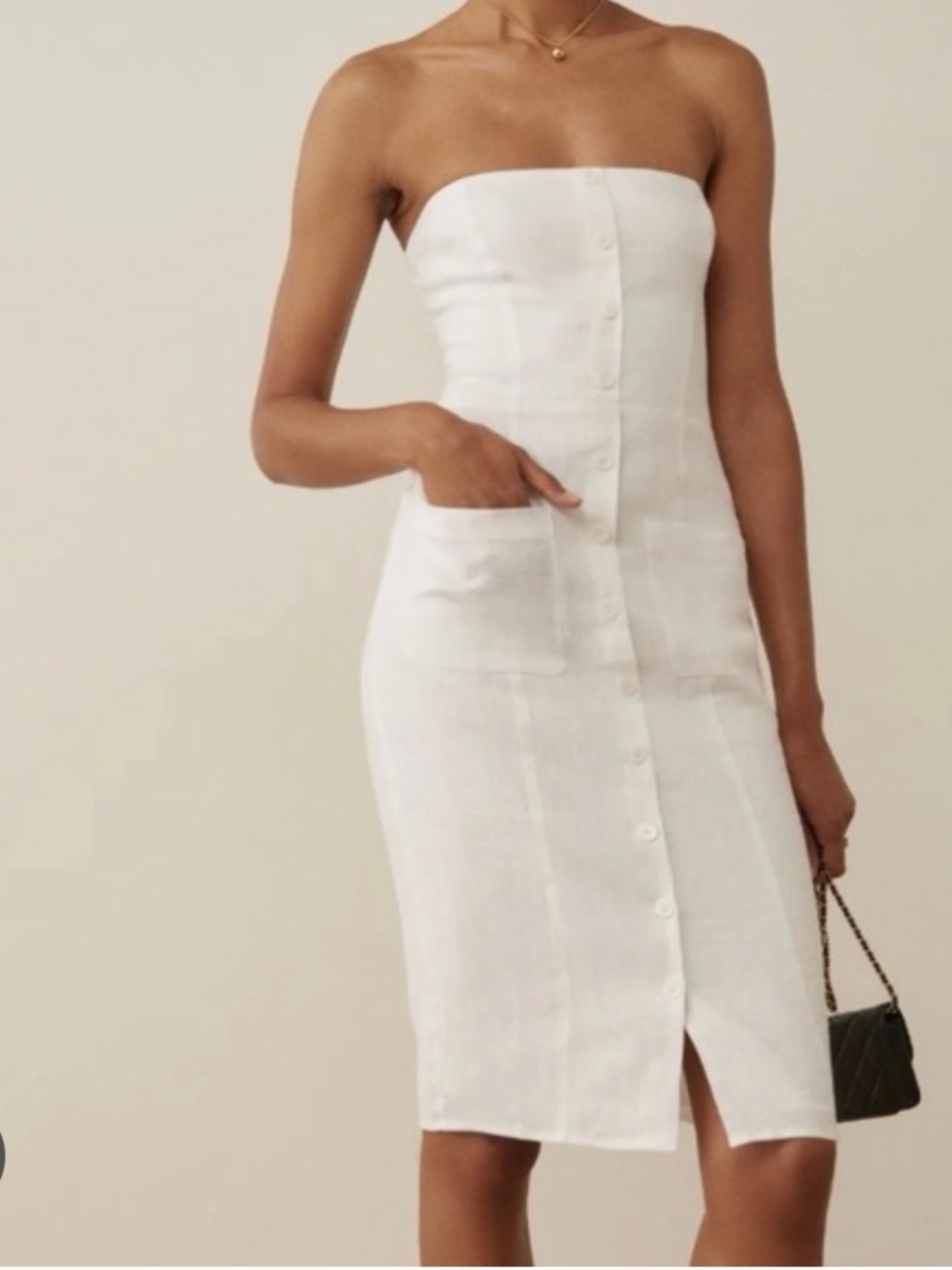 Never worn strapless midi Reformation white linen dress